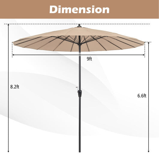 9 Feet Round Patio Umbrella with 18 Fiberglass Ribs-Wine