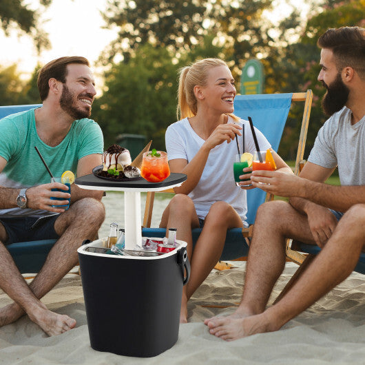 3-in-1 Portable Cooler Bar Table with Bottle Opener and Lift Top Lid for Camping Poolside-Blue