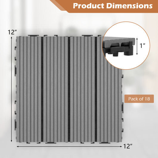 12 x 12 Inch 18 Piece All Weather Interlocking Deck Tiles for Splicing Area-Brown
