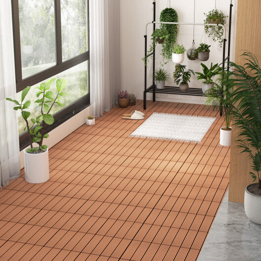 12 x 12 Inch 18 Piece All Weather Interlocking Deck Tiles for Splicing Area-Brown