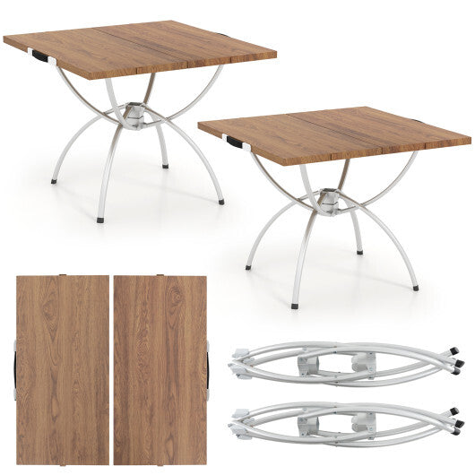 Patented 2 Pack Folding Camping Table with Wood-grain Tabletop for Hiking Party-Natural
