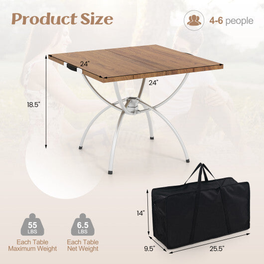 Patented 2 Pack Folding Camping Table with Wood-grain Tabletop for Hiking Party-Natural