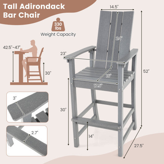 Tall Adirondack Chair Outdoor Bar Stool with Ergonomic Backrest for Backyard-Blue