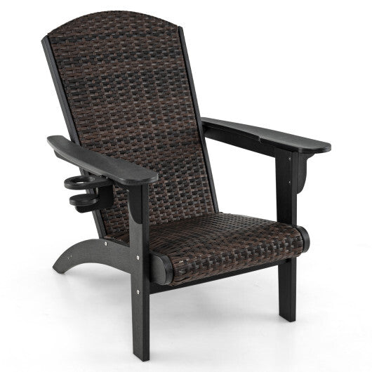 Patio Adirondack Chair with Rattan Padded Seat and Hidden Cupholder-White