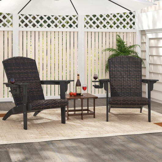 Patio Adirondack Chair with Rattan Padded Seat and Hidden Cupholder-White
