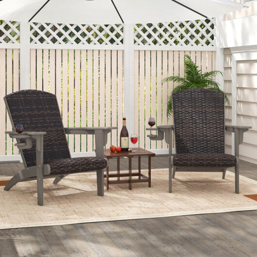 Patio Adirondack Chair with Rattan Padded Seat and Hidden Cupholder-White