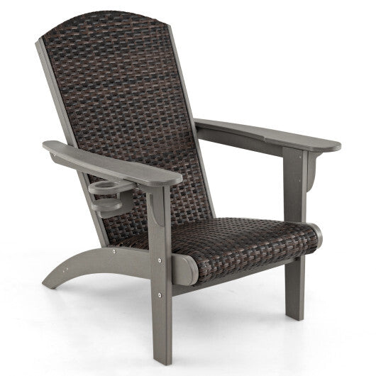 Patio Adirondack Chair with Rattan Padded Seat and Hidden Cupholder-White