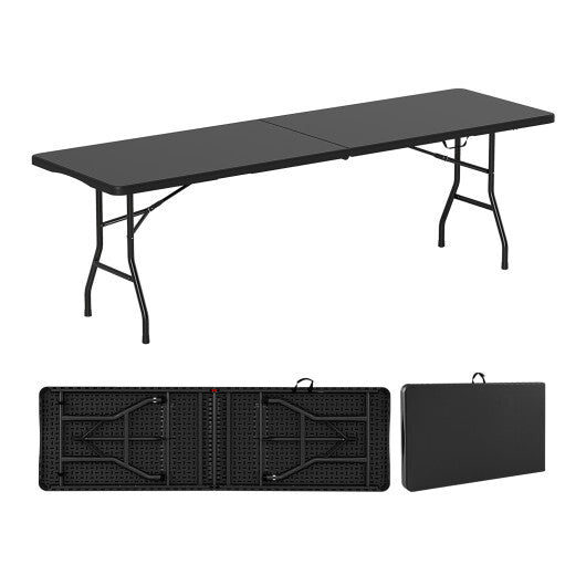8 ft Portable Folding Table 350 LBS Fold-in-Half Table with HDPE Tabletop-White