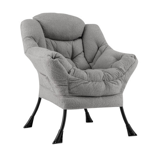 Sherpa UpholsteredAccent Chairwith Cozy Head Pillow-Gray
