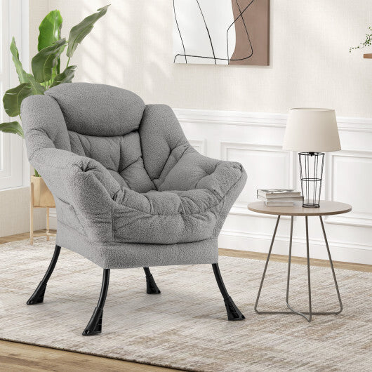 Sherpa UpholsteredAccent Chairwith Cozy Head Pillow-Gray
