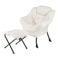 Modern Accent Chair with Folding Footrest and Head Pillow-Beige