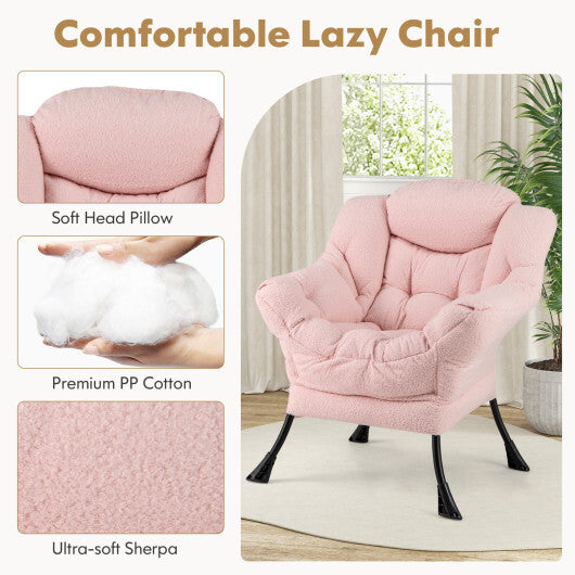 Modern Accent Chair with Folding Footrest and Head Pillow-Beige