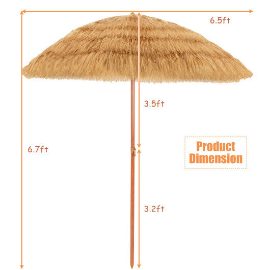 6.5 Feet Portable Thatched Tiki Beach Umbrella with Adjustable Tilt for Backyard