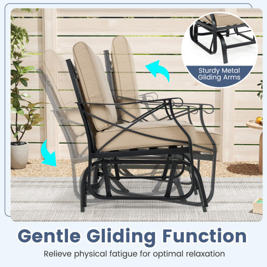 Patio Glider Rocking Chair with Metal Frame and Thick Cushions-Brown