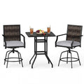3 Pieces Outdoor Swivel Bar Set High Top Patio Bar Table and Rattan Wicker Chairs