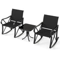 3 Piece Patio Rocking Set with Smooth Rocking Motion Outdoor Rocker Chair Bistro Set-Black