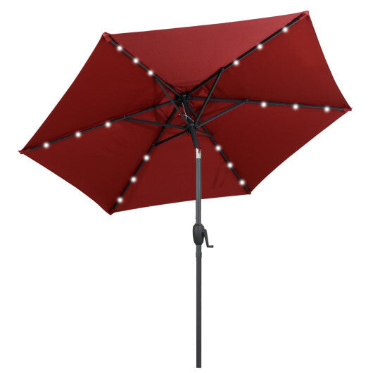 7.5 Feet Solar Powered Patio Umbrella with LED Lights and Crank Handle-Tan