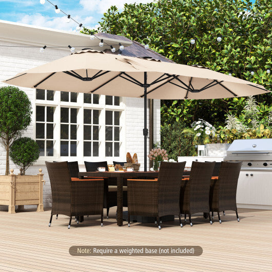 15.5 FT Extra-Large Patio Umbrella with LED Solar Lights and Crank Handle-Beige