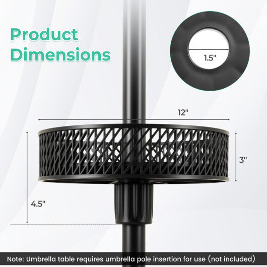 Patio Umbrella Table Tray Adjustable with Storage and Umbrella Poles-Black