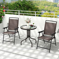 3 Pieces Patio Round Table and Folding Chairs Set with Rippled Tempered Glass Tabletop