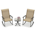 Heavy-Duty Rocking Bistro Chairs and Table Set with High Backrest and Wood-Plastic Tabletop-Brown