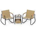 3 Piece Rocking Bistro Chairs and Side Table Set with Storage Bag-Brown