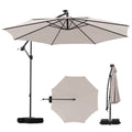 10 Feet Solar Offset Hanging Umbrella with Base and LED Lights-Turquoise