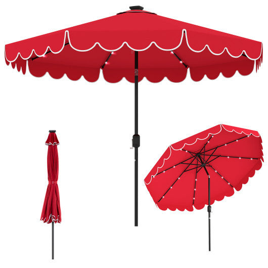 10 Feet Solar Patio Umbrella with 24 LED Lights-Gray