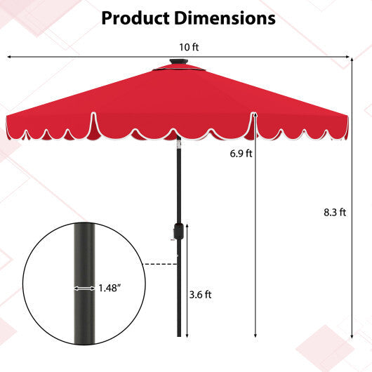 10 Feet Solar Patio Umbrella with 24 LED Lights-Gray