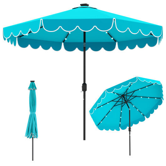 10 Feet Solar Patio Umbrella with 24 LED Lights-Gray