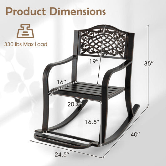 Patio Rocking Chair with Footrest and Curved Armrests-Brown