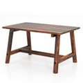 Solid Wood Patio Table with Slatted Tabletop for Garden Lawn Porch Balcony Poolside Living Room-Brown