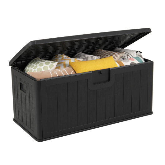 100 Gallon Large Deck Box with Lockable Lid for Patio-Black and Brown
