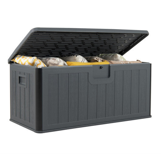 100 Gallon Large Deck Box with Lockable Lid for Patio-Black and Brown