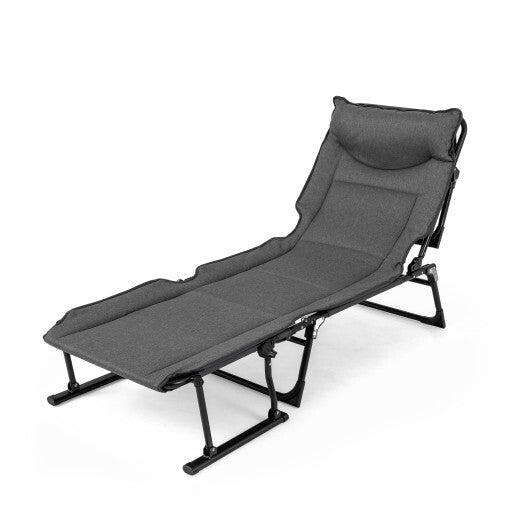 3 in 1 Folding Camping Cot Comfy Padded Convertible Single Sofa Chair-Gray
