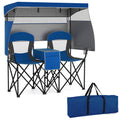 Double Beach Chair with Adjustable Canopy and 3 -Side Shading Curtains-Red