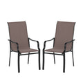 Patio Dining Chair Set of 2 with Wide Seat and Heavy-Duty Metal Frame-Brown