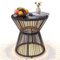 Outdoor Side Table with LED Warm Light and Tempered Glass Top-Black