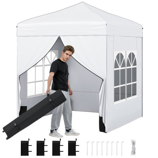 6.5 x 6.5 FT Pop up Canopy Tent with 4 Sidewalls and Wheeled Bag-Pink