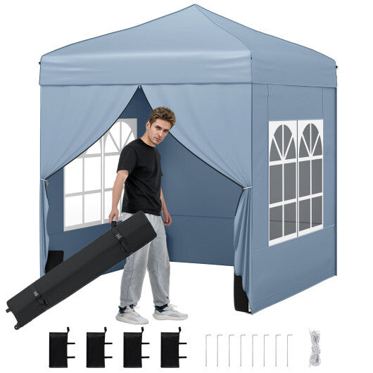 6.5 x 6.5 FT Pop up Canopy Tent with 4 Sidewalls and Wheeled Bag-Pink