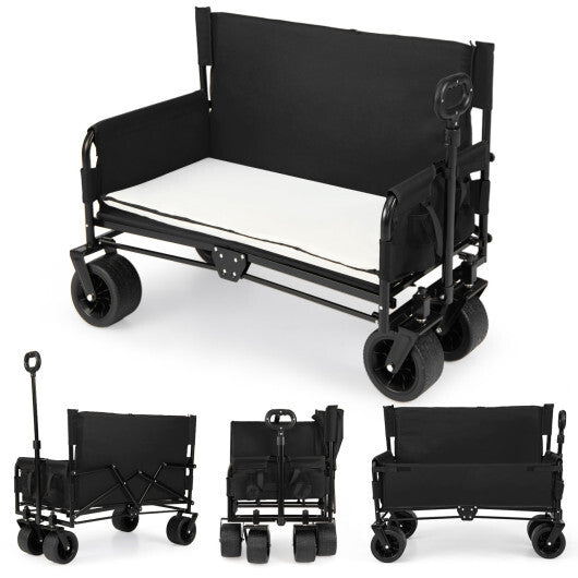 2-in-1 Wagon Bench Seat Combo Collapsible Beach Cart-Black