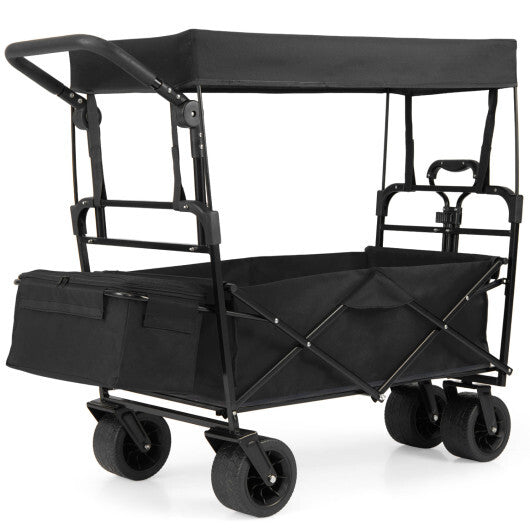 Collapsible Wagon with Removable Canopy and Adjustable Handles-Black