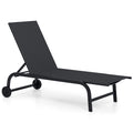 Outdoor Chaise Lounge Chair with Wheels and Metal Frame-Black