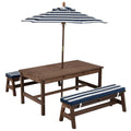 Outdoor Wooden Kids Picnic Table with Removable Umbrella and Cushions-Blue