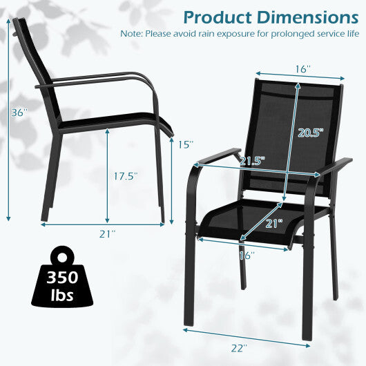 Patio Dining Chairs Set of 2/4/6 Stackable Outdoor Armchairs with Metal Frame-Set of 2