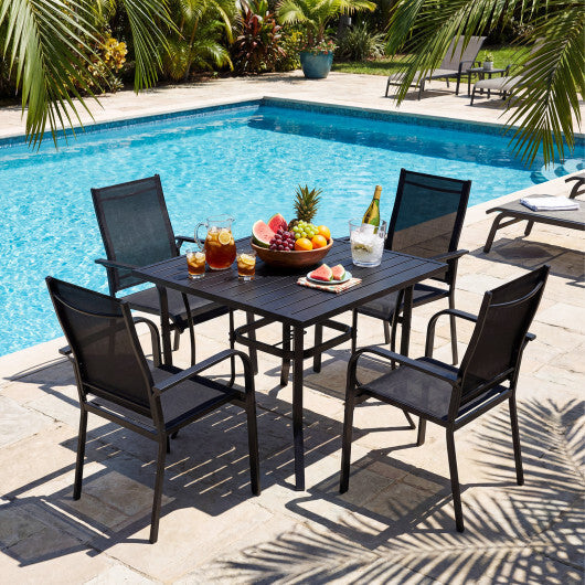 Patio Dining Chairs Set of 2/4/6 Stackable Outdoor Armchairs with Metal Frame-Set of 2