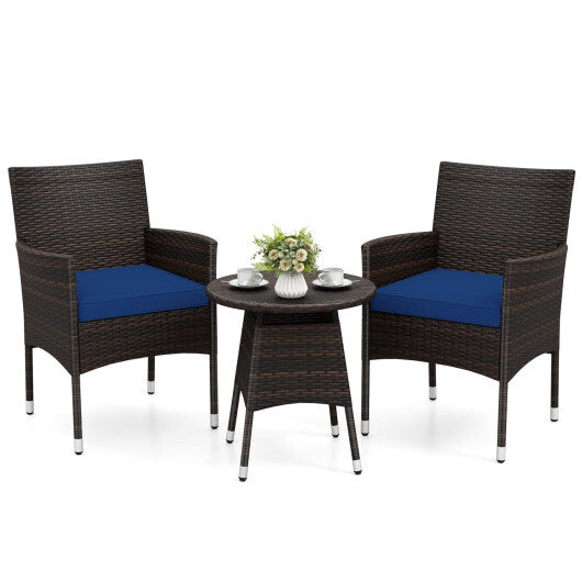 3 Piece Patio Furniture Set Outside Bistro Set for Porch-Navy