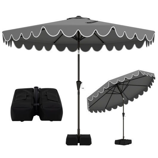 10 Feet Patio Umbrella with Weighted Base and Sandbags-Burgundy