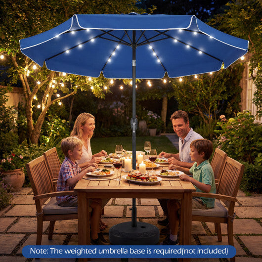 9 FT Scalloped Solar Patio Umbrella Market Table Umbrella with 24 LED Lights-Tan