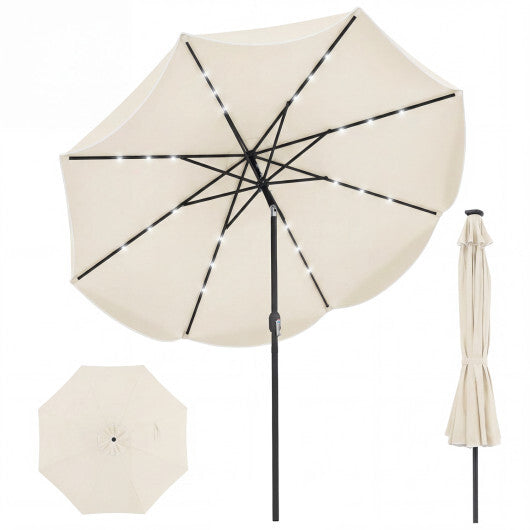 10 FT Scalloped Solar Patio Umbrella with 24 LED Lights and Tilt Adjustment-Beige